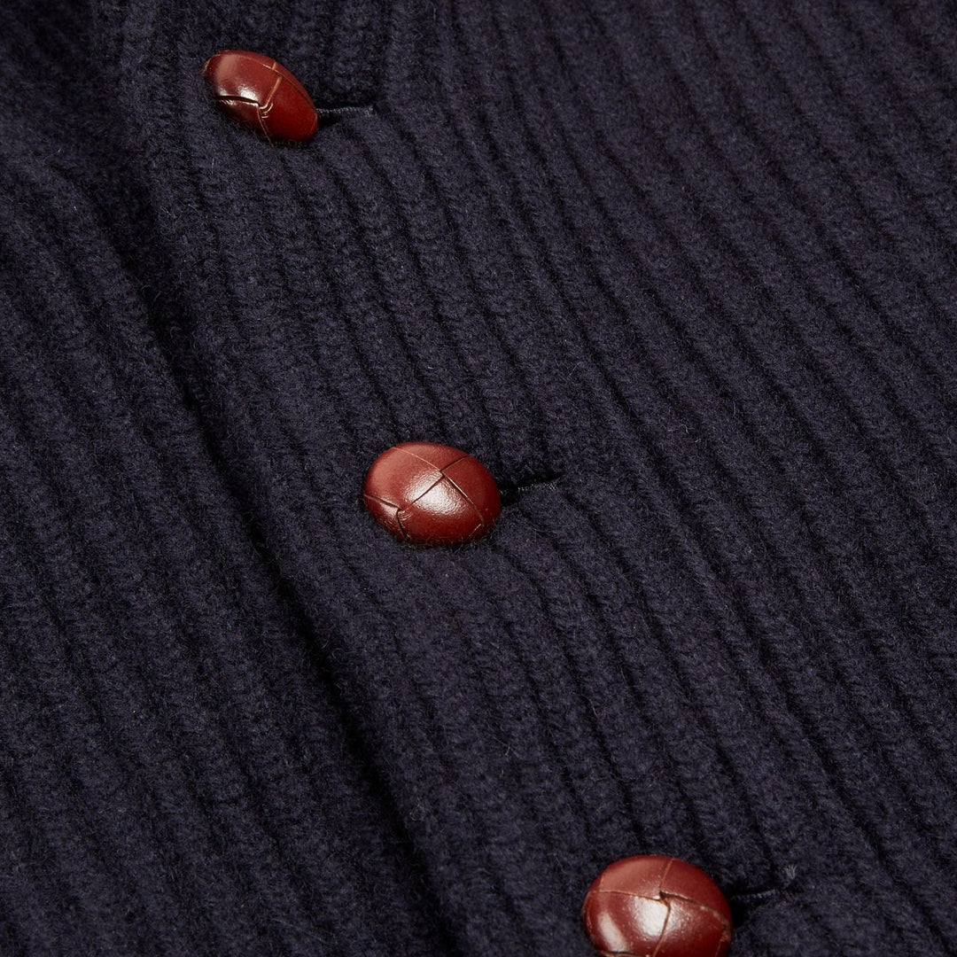 Navy Lambswool Shawl Collar Rib Cardigan