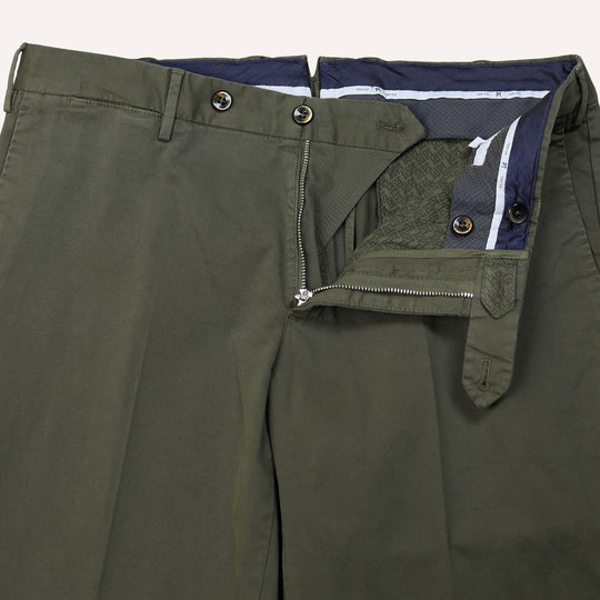 Green Cotton Slim Fit Trousers
