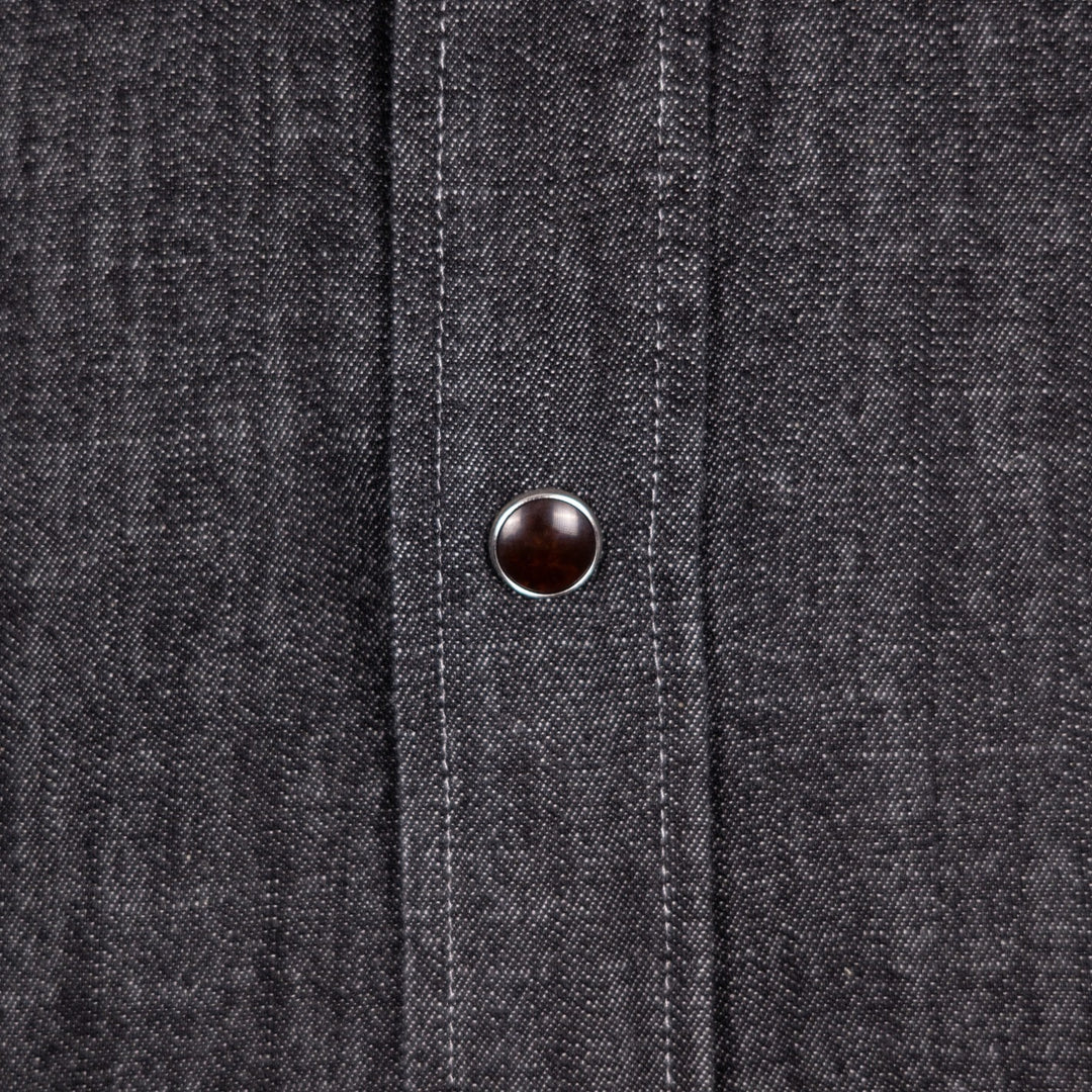 Washed Black Denim Western Shirt - Slim Fit