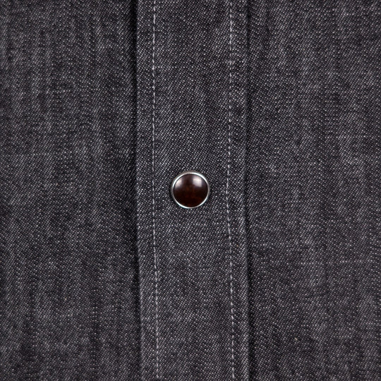 Washed Black Denim Western Shirt - Slim Fit