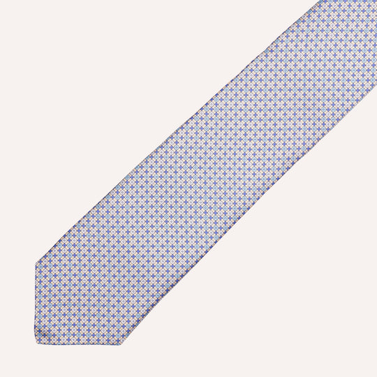 Yellow Blue Micro Flower Geometric Pattern Silk Tie
