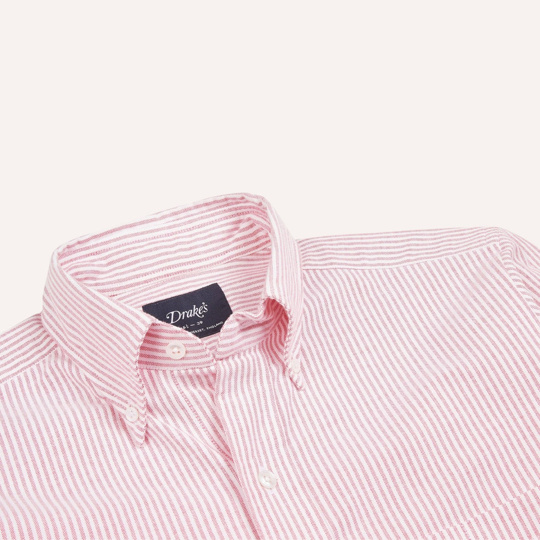 Pink Ticking Stripe Oxford Button Down Shirt - Made in Italy