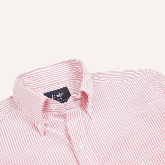 Pink Ticking Stripe Oxford Button Down Shirt - Made in Italy