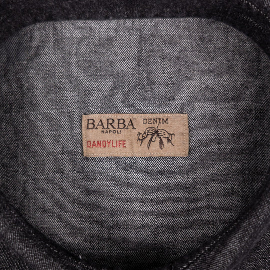 Washed Black Denim Western Shirt - Slim Fit