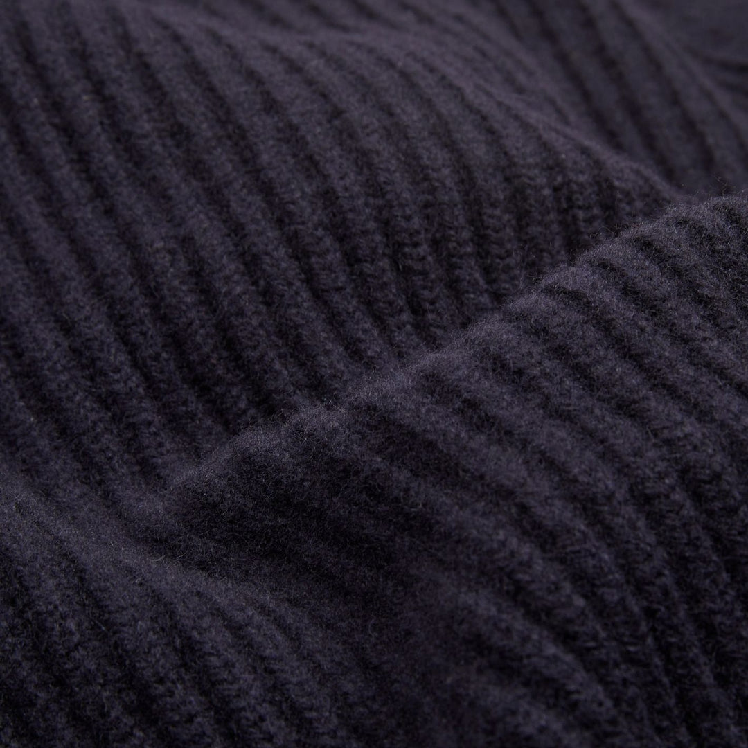 Navy Lambswool Shawl Collar Rib Cardigan