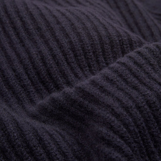 Navy Lambswool Shawl Collar Rib Cardigan