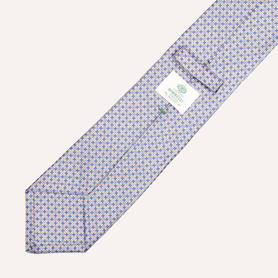 Yellow Blue Micro Flower Geometric Pattern Silk Tie