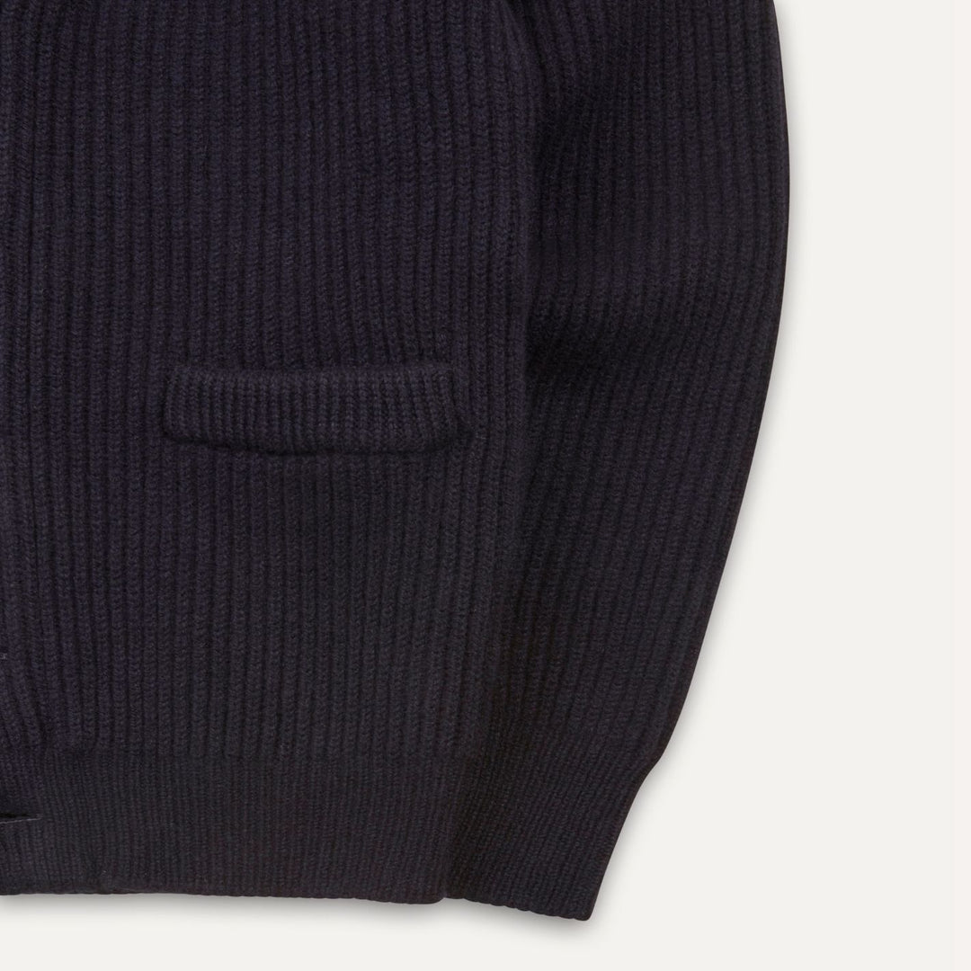 Navy Lambswool Shawl Collar Rib Cardigan