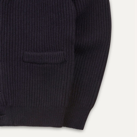 Navy Lambswool Shawl Collar Rib Cardigan