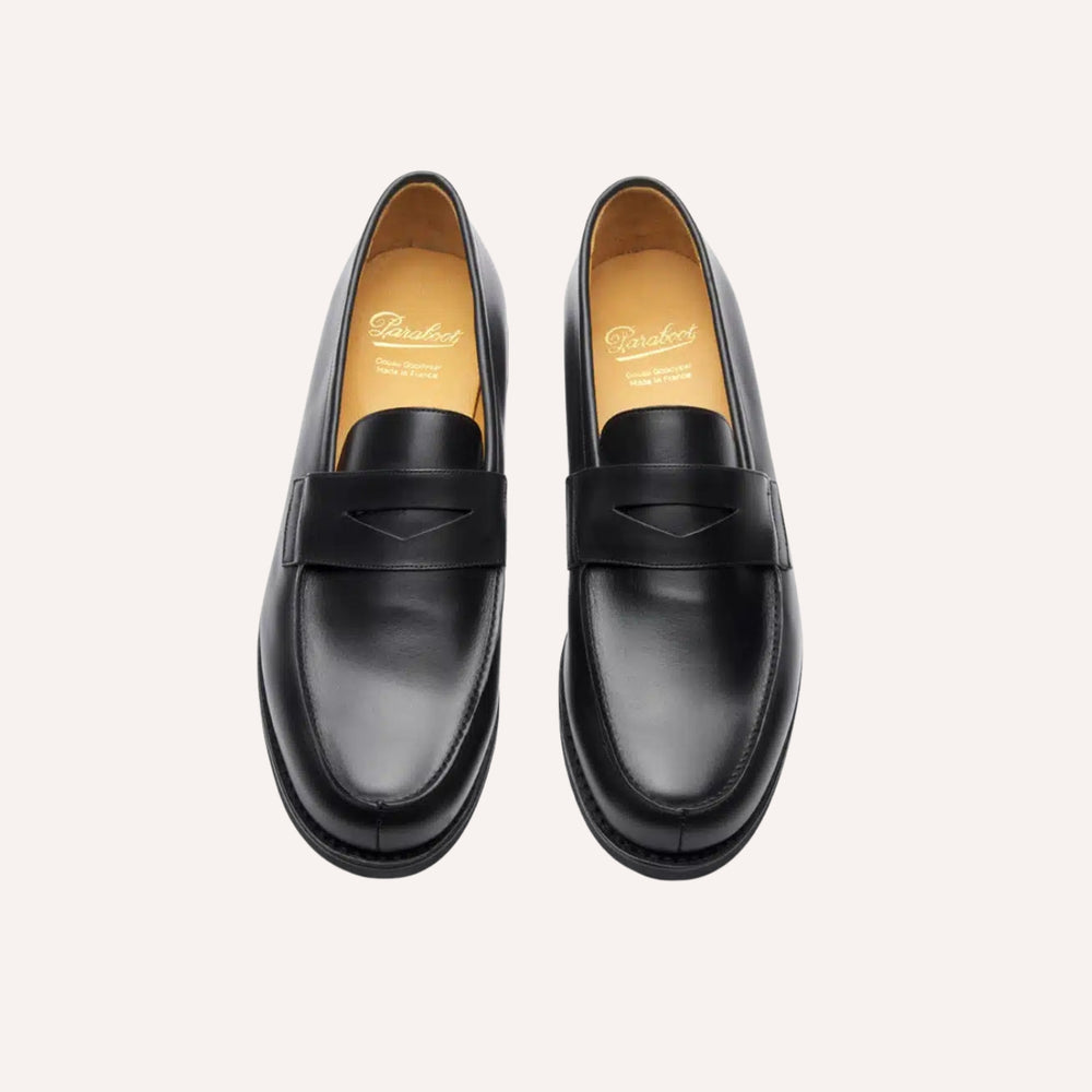 Black Leather Rubber Sole Adonis Loafers