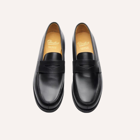 Black Leather Rubber Sole Adonis Loafers