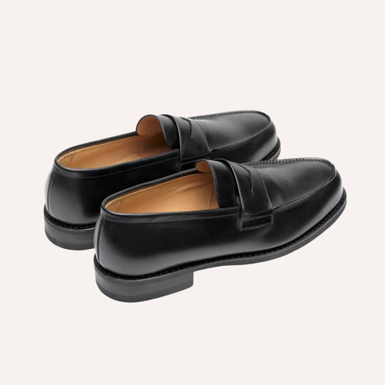 Black Leather Rubber Sole Adonis Loafers
