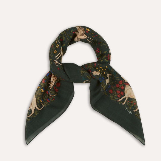 Green Unicorn Garden Wool Silk Square Scarf
