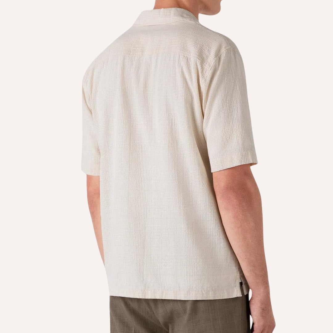 Ecru Loose Weave Check Camp Collar Shirt