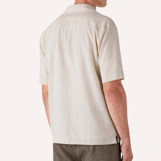 Ecru Loose Weave Check Camp Collar Shirt
