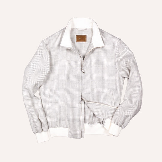 Grey Glencheck Linen Wool Bomber Jacket