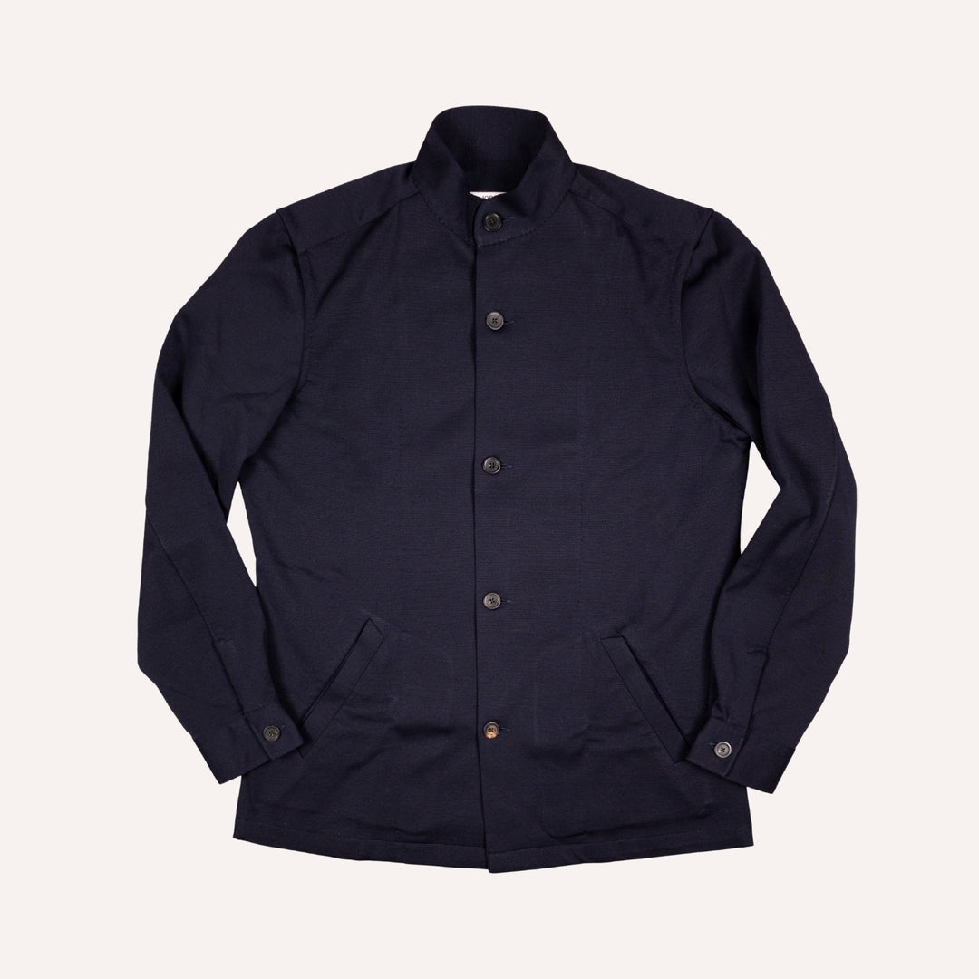 Navy Wool Stretch Mandarin Nehru Jacket