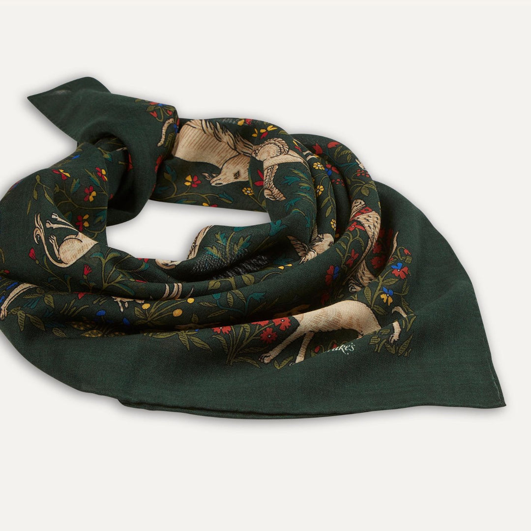 Green Unicorn Garden Wool Silk Square Scarf