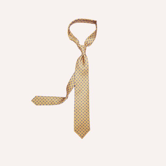 Burnt Yellow Medallion Pattern Silk Tie