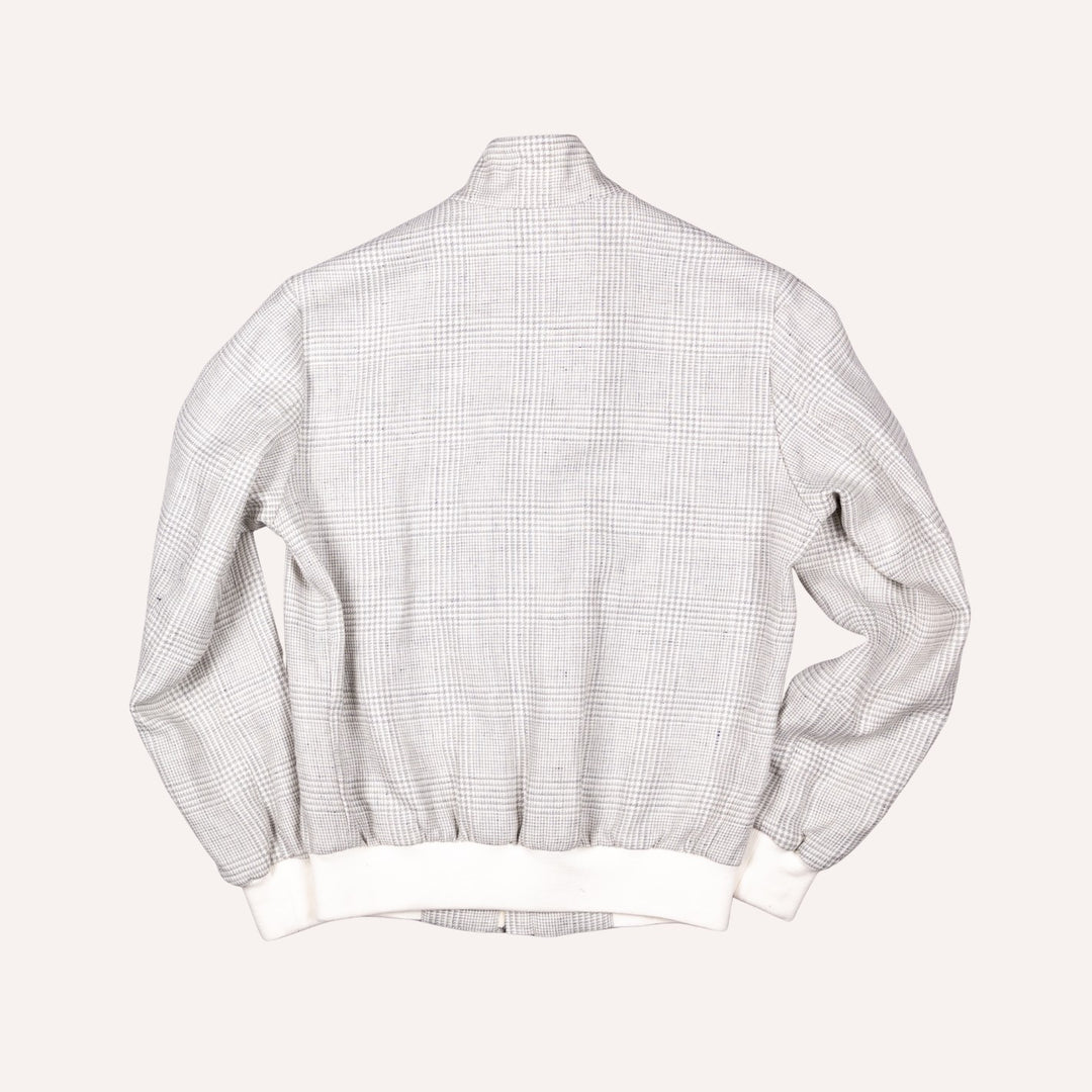 Grey Glencheck Linen Wool Bomber Jacket