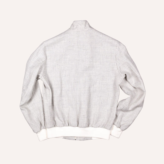 Grey Glencheck Linen Wool Bomber Jacket