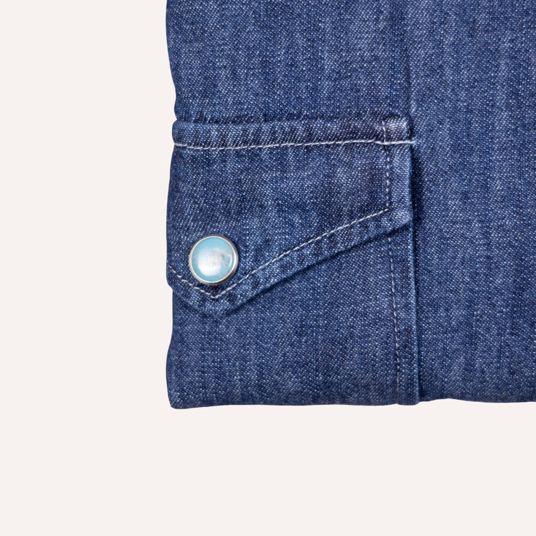 Washed Navy Denim Western Shirt - Slim Fit