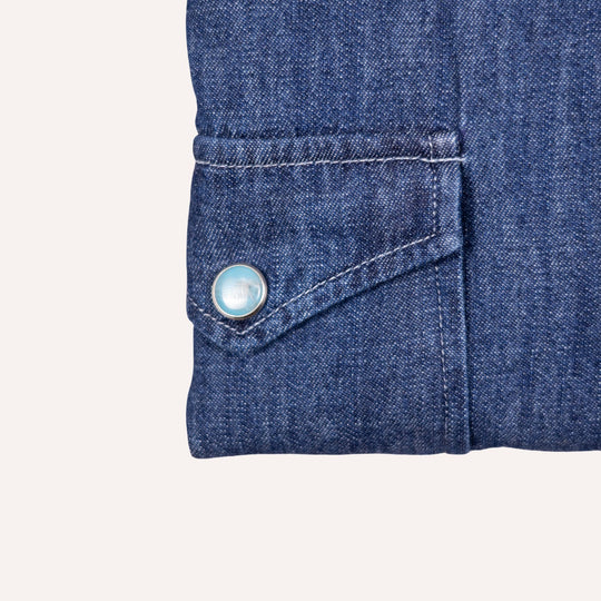 Washed Navy Denim Western Shirt - Slim Fit