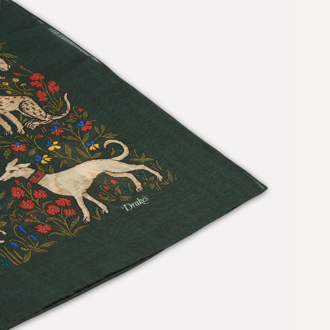Green Unicorn Garden Wool Silk Square Scarf