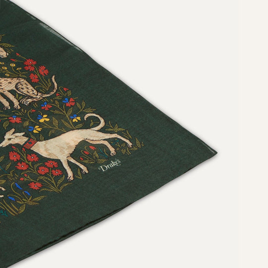 Green Unicorn Garden Wool Silk Square Scarf