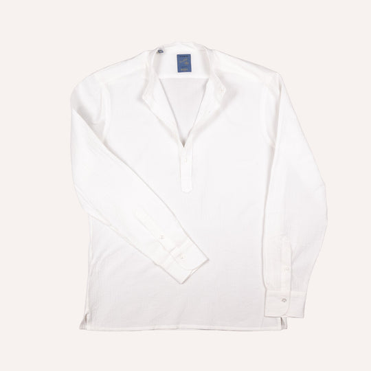 Off White Mandarin Seersucker Popover