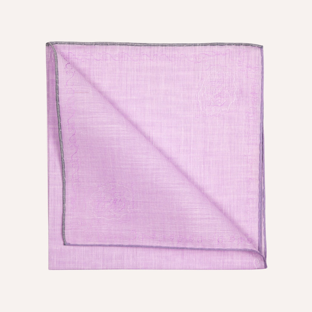 Jacquard Dame Lilac & Grey Edge Cotton Pocket Square