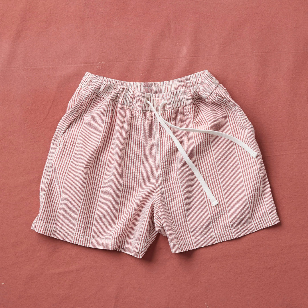 Red & White Seersucker Stripe Drawstring Short
