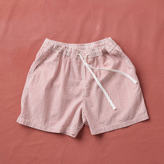 Red & White Seersucker Stripe Drawstring Short