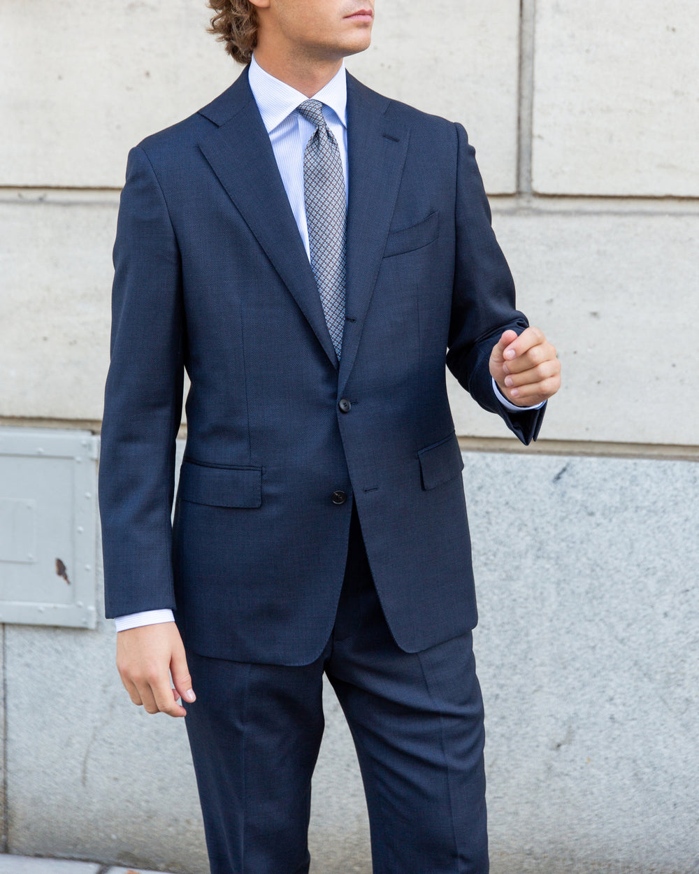 Dark Slate Blue S120 Birdseye Wool Suit - Black Line