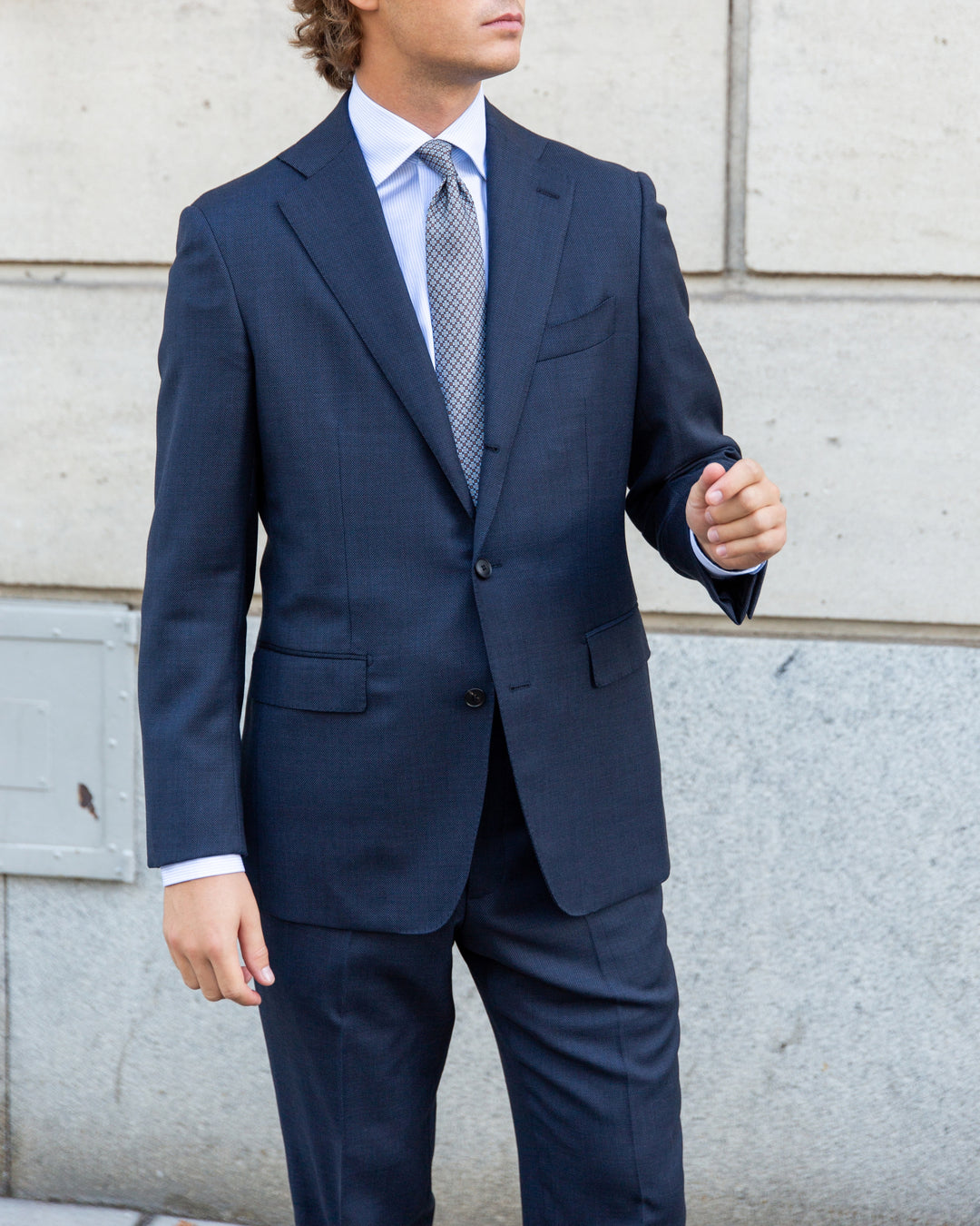 Dark Slate Blue S120 Birdseye Wool Suit - Black Line