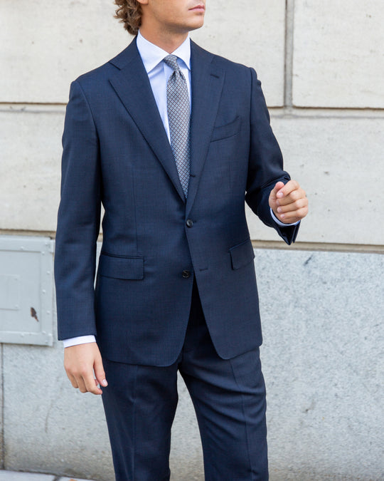 Dark Slate Blue S120 Birdseye Wool Suit - Black Line