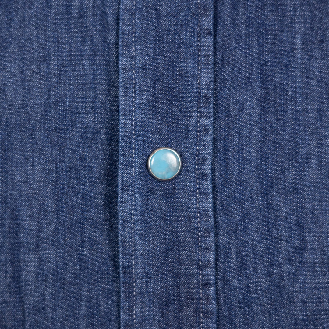 Washed Navy Denim Western Shirt - Slim Fit