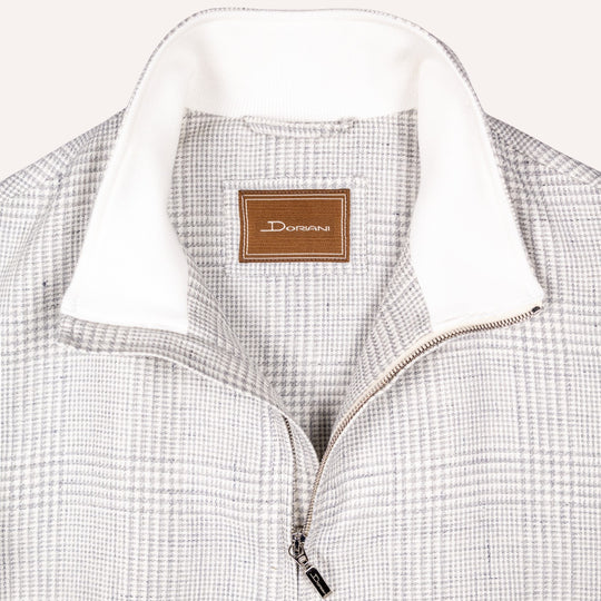 Grey Glencheck Linen Wool Bomber Jacket