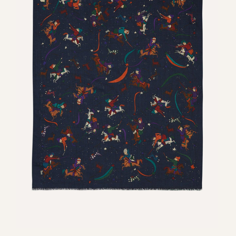 Navy Moghul & Stars Wool Scarf