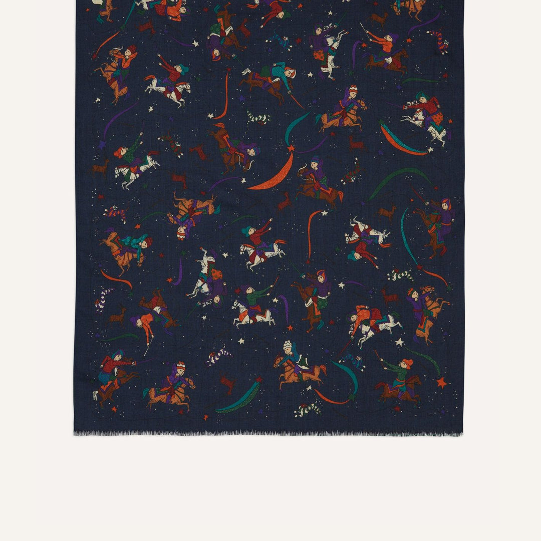 Navy Moghul & Stars Wool Scarf