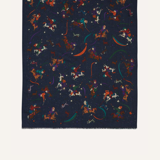 Navy Moghul & Stars Wool Scarf
