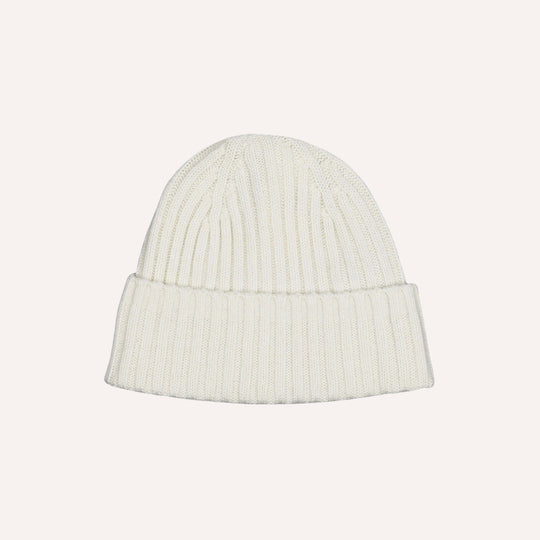 Cream Ribbed Cashmere Beanie