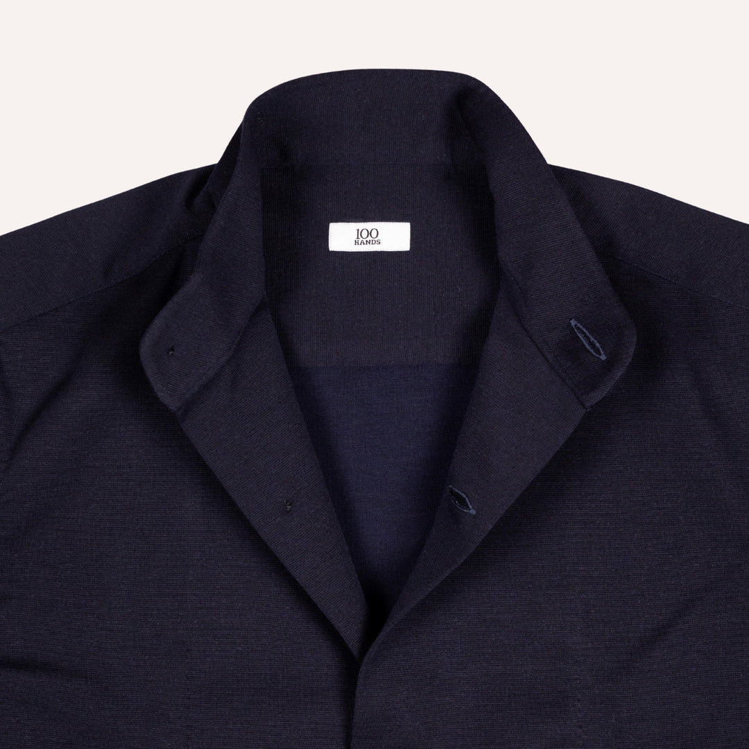 Navy Wool Stretch Mandarin Nehru Jacket