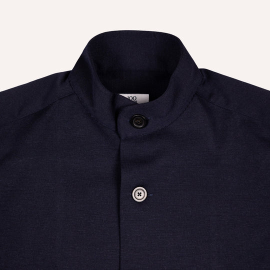 Navy Wool Stretch Mandarin Nehru Jacket