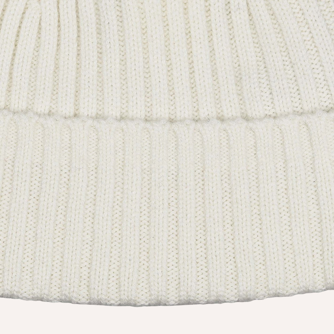 Cream Ribbed Cashmere Beanie