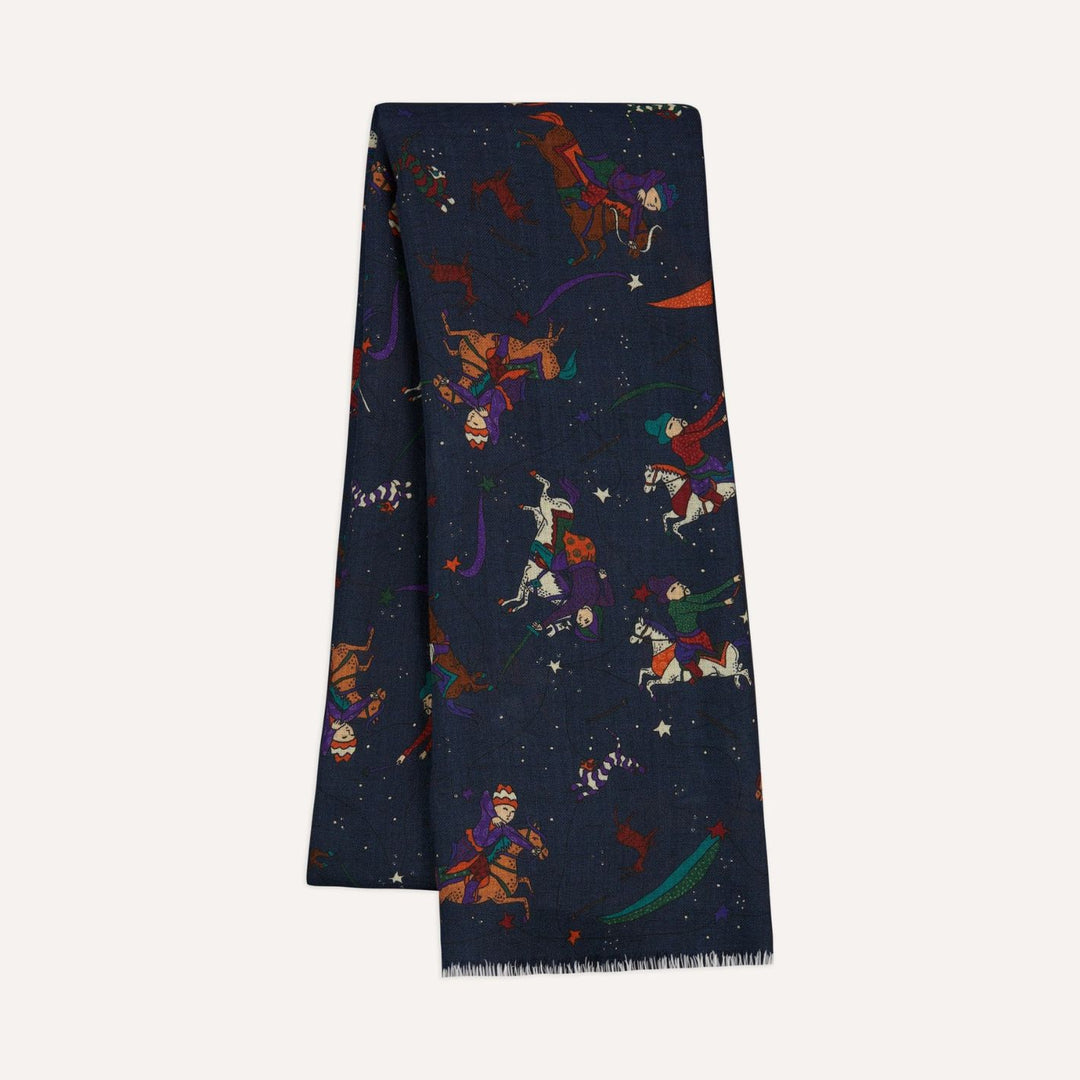 Navy Moghul & Stars Wool Scarf