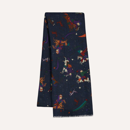 Navy Moghul & Stars Wool Scarf