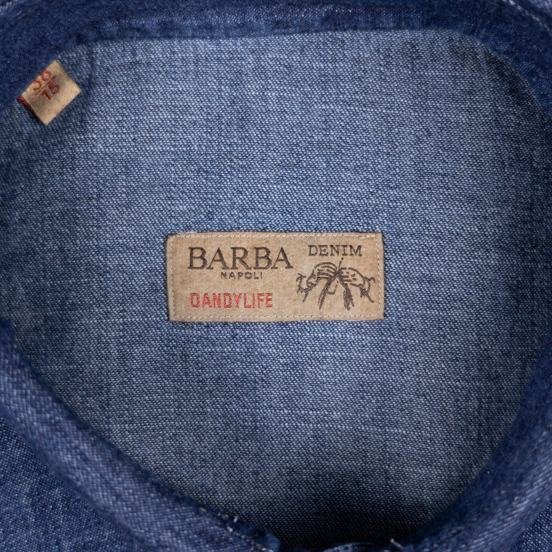Washed Navy Denim Western Shirt - Slim Fit