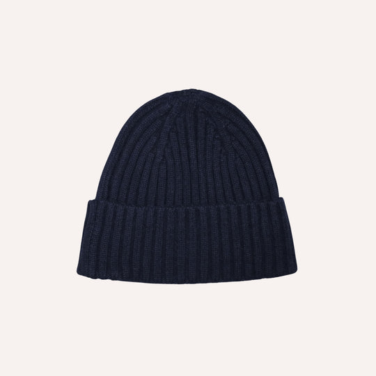 Navy Ribbed Cashmere Beanie