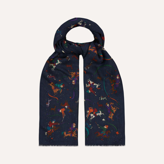 Navy Moghul & Stars Wool Scarf
